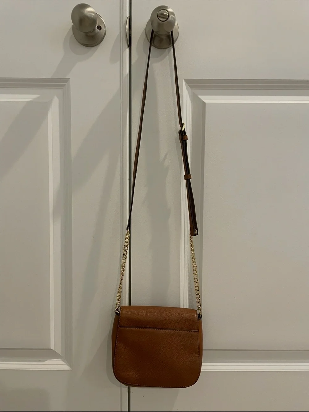 Michael Kors Chestnut Leather Crossbody with Gold MK Emblem